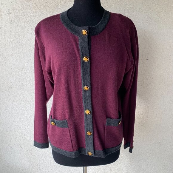 Urban Wool Burgundy/Grey 100% Wool Cardigan M - Picture 11 of 11